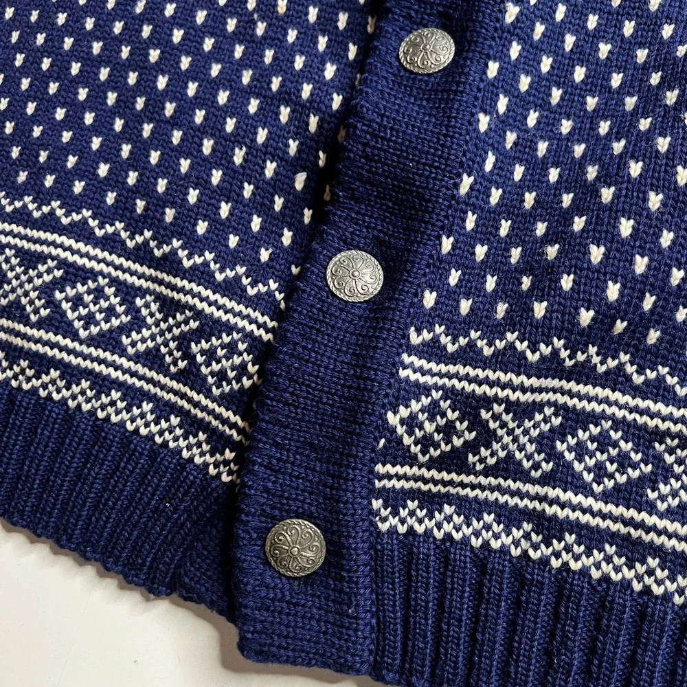 Vintage Sporty Olay Kvalitet Norwegian Wool Cardigan Navy‎ Blue Nordic Size 50